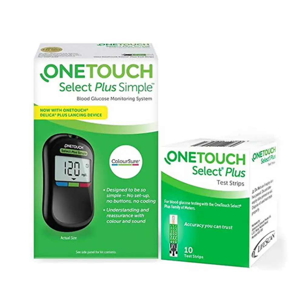 OneTouch Select Plus Simple Glucometer with 10 Free Strips Black